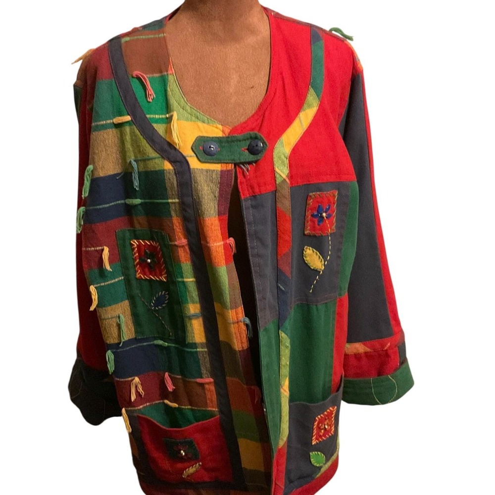 Vintage 90s Yak Magik Patchwork Jacket XL – Folk Art Coat - Picture 2 of 16